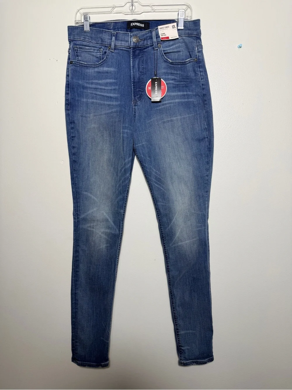 Express Women's Skinny High Rise Jean Leggings in Medium Blue Wash size 12L